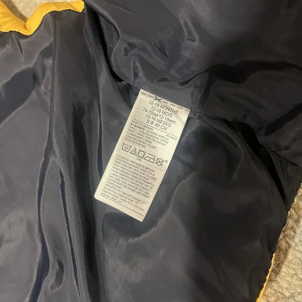 Gap‎ 12-18 Month Yellow Quilted Lined Puffer Vest